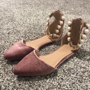 Size 8 rose flats with pearl ankle strap